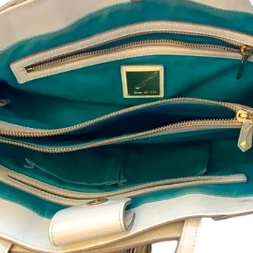 Brian Atwood White Leather Shoulder Bag Tote with Tassel